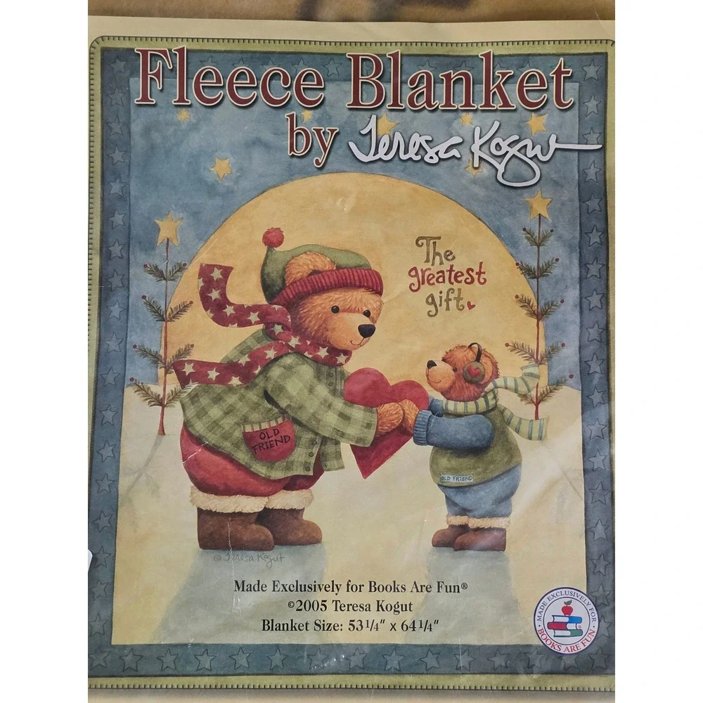 Y2K Farmhouse Cottage Teresa Kogut Fleece Blanket Bear Winter Books Are Fun 2005